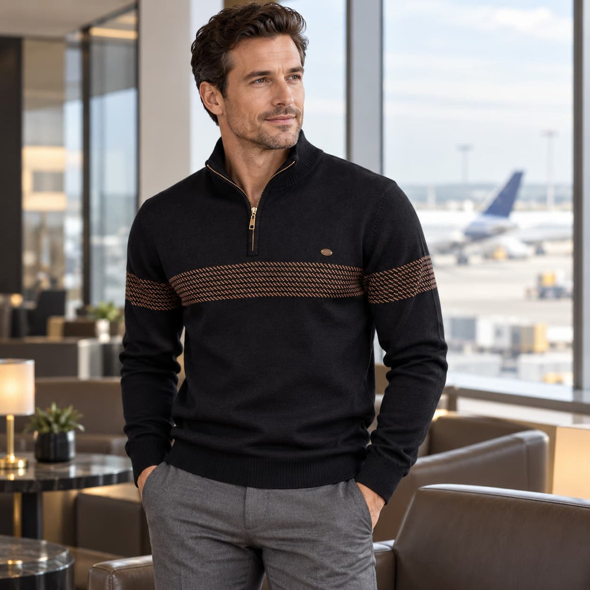 Men’s Casual Chest Stripe Sweater
