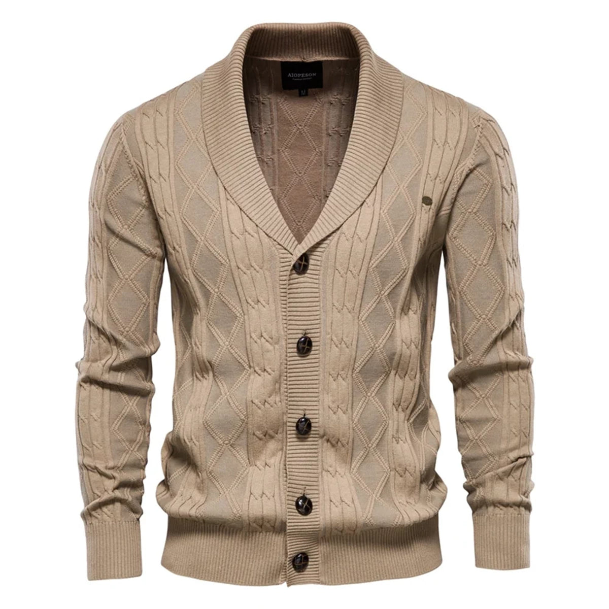 Men’s Shawl Collar Cable Knit Cardigan