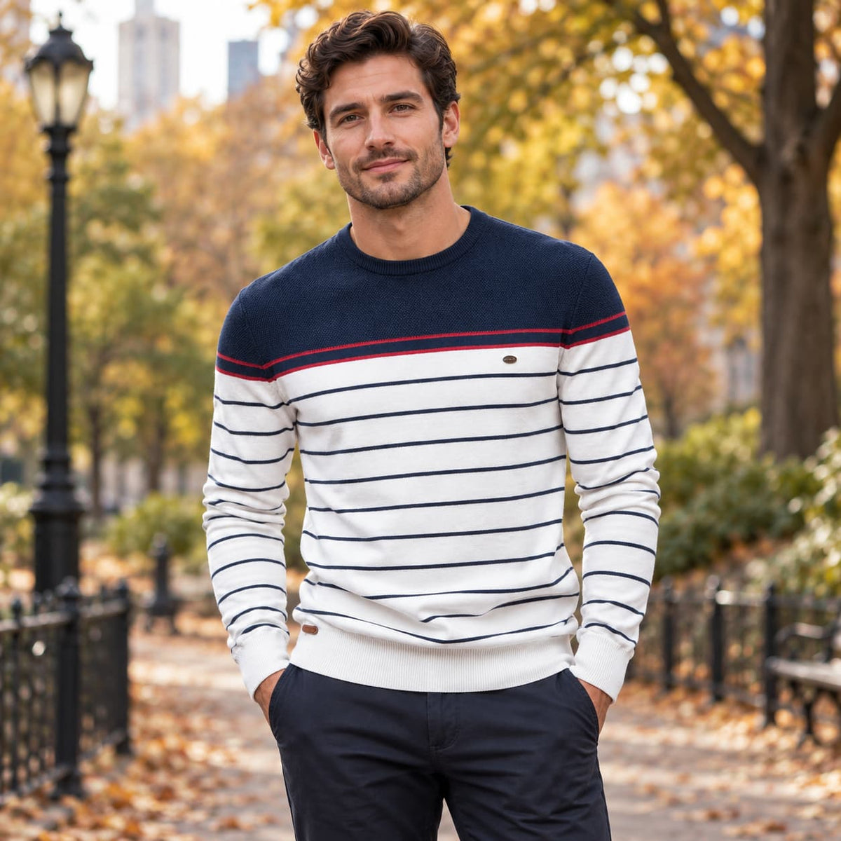 Men’s Casual Horizontal Stripe Knit Sweater